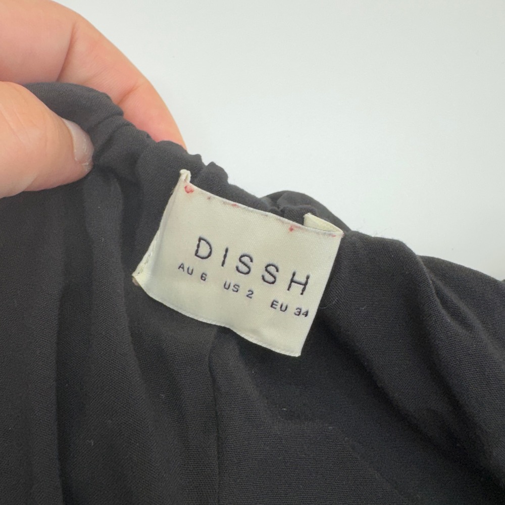 DISSH Dress Womens 6 Black Skylar Mini Puff Sleeve V Neck Pockets Minimalist - Picture 4 of 13
